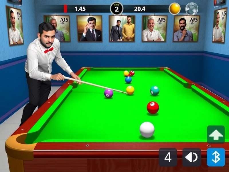 Billiards Deluxe 3D gameplay screenshot showing realistic pool table